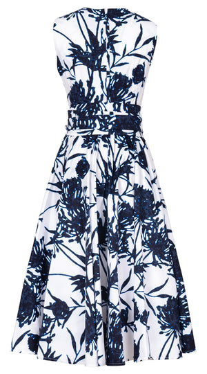 Abelia Dress Crew Neck Sleeveless Midi Length Cotton Stretch (Primavery Silhouette White)