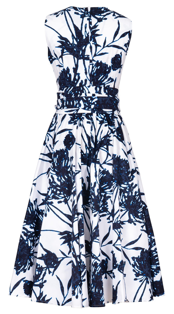 Abelia Dress Crew Neck Sleeveless Midi Length Cotton Stretch (Primavery Silhouette White)