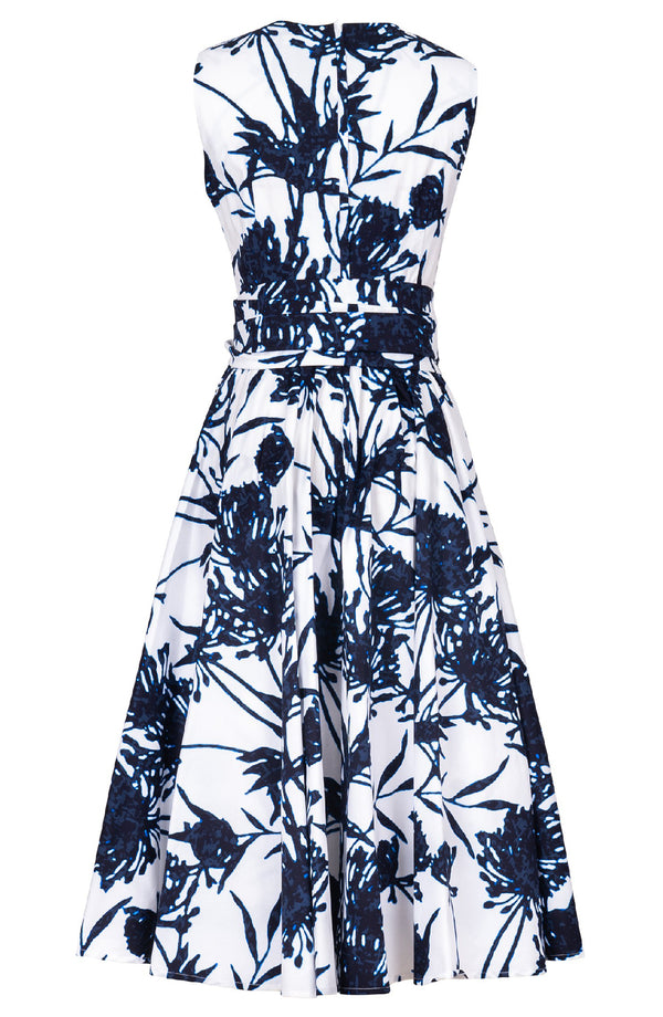 Abelia Dress Crew Neck Sleeveless Midi Length Cotton Stretch (Primavery Silhouette White)