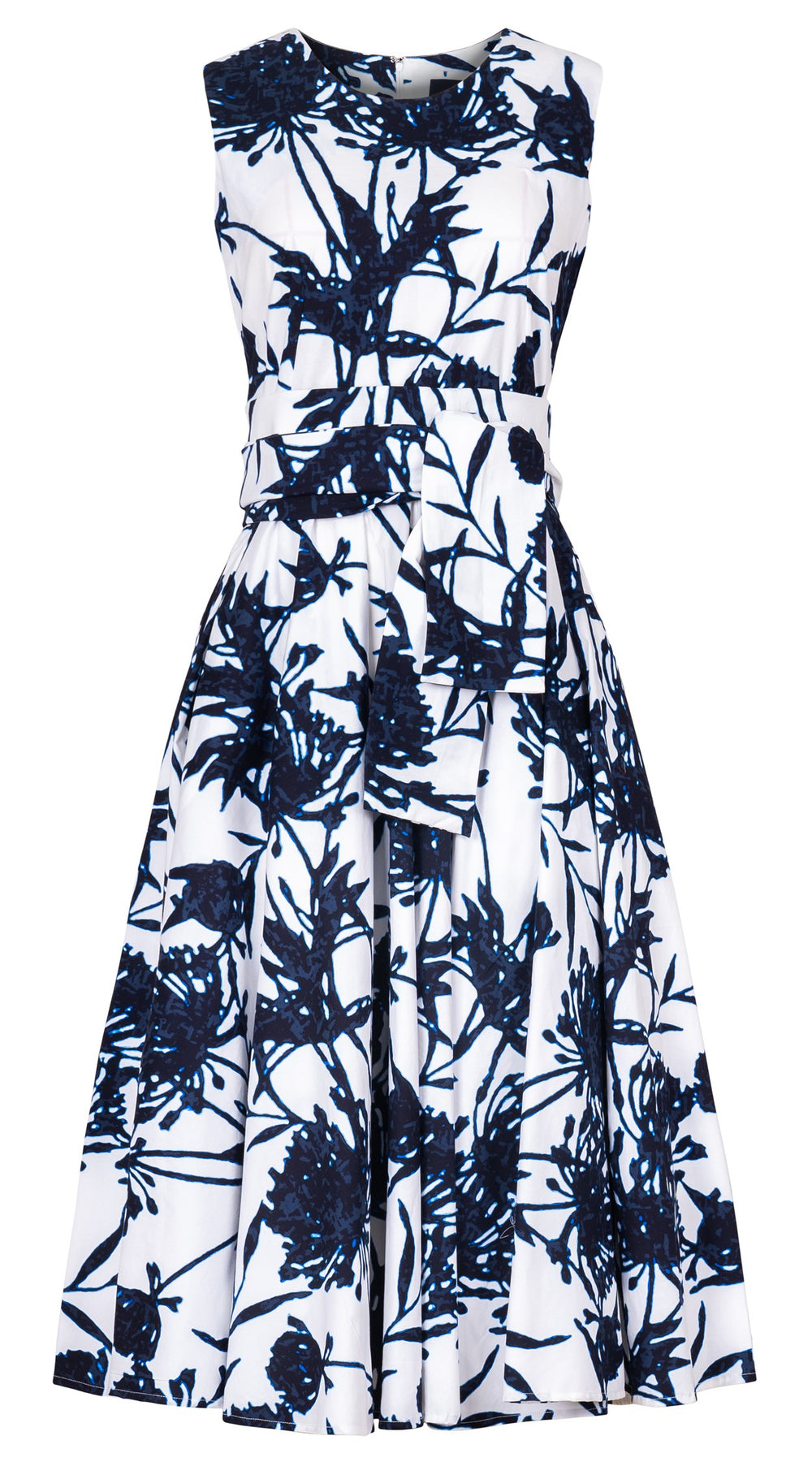 Abelia Dress Crew Neck Sleeveless Midi Length Cotton Stretch (Primavery Silhouette White)