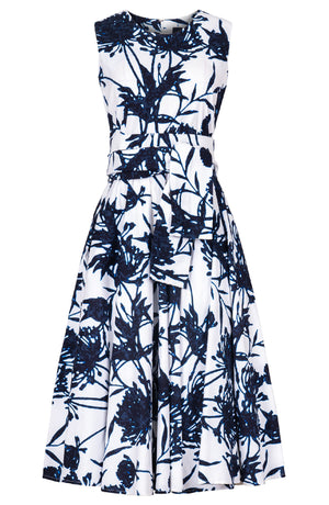 Abelia Dress Crew Neck Sleeveless Midi Length Cotton Stretch (Primavery Silhouette White)