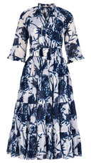 Eva Dress Crew Neck 3/4 Sleeve Midi Length Cotton Musola (Primavery Silhouette White)