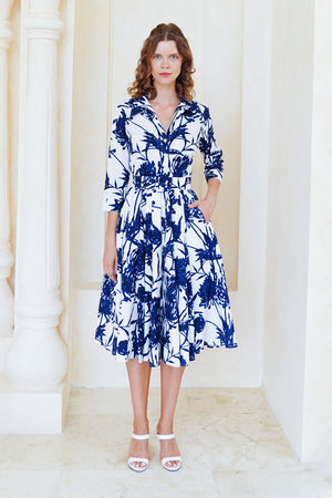 Laurent Dress Shirt Collar 3/4 Sleeve Long Length Cotton Stretch (Primavery Silhouette White)