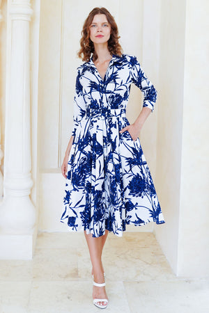 Laurent Dress Shirt Collar 3/4 Sleeve Long Length Cotton Stretch (Primavery Silhouette White)