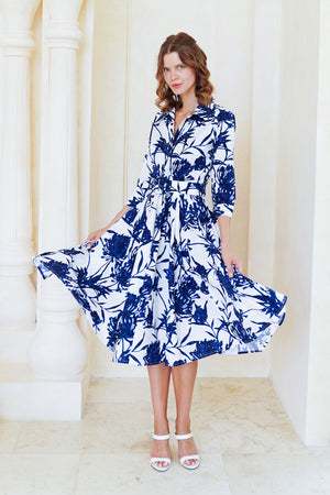 Laurent Dress Shirt Collar 3/4 Sleeve Long Length Cotton Stretch (Primavery Silhouette White)