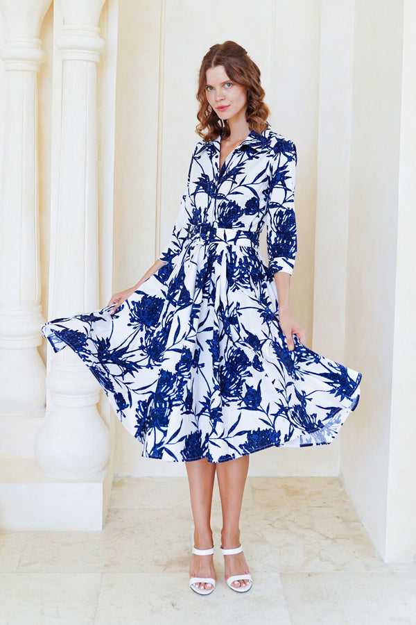 Laurent Dress Shirt Collar 3/4 Sleeve Long Length Cotton Stretch (Primavery Silhouette White)