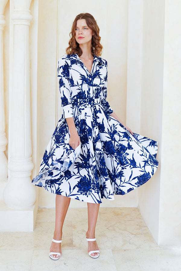 Laurent Dress Shirt Collar 3/4 Sleeve Long Length Cotton Stretch (Primavery Silhouette White)