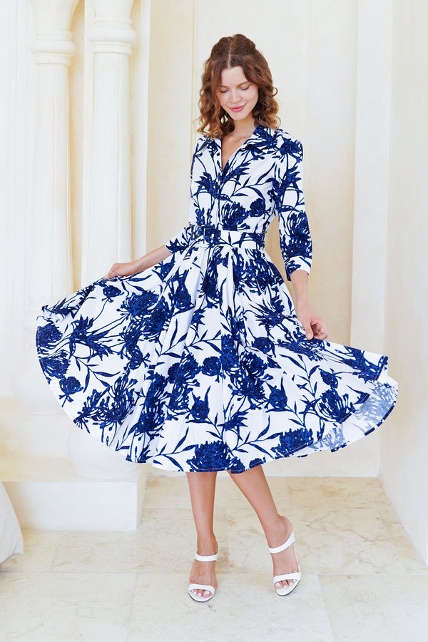 Laurent Dress Shirt Collar 3/4 Sleeve Long Length Cotton Stretch (Primavery Silhouette White)