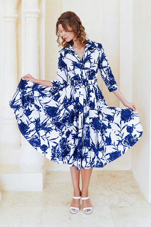 Laurent Dress Shirt Collar 3/4 Sleeve Long Length Cotton Stretch (Primavery Silhouette White)