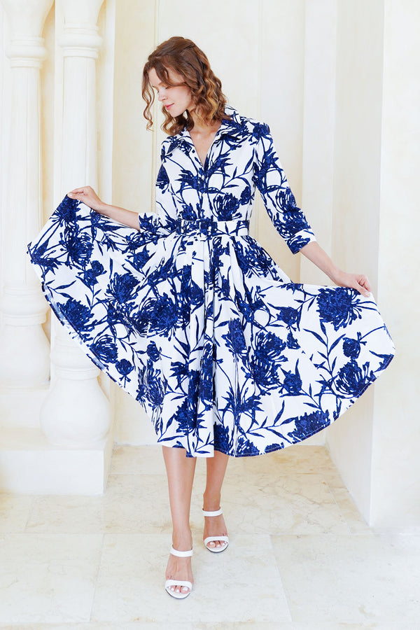 Laurent Dress Shirt Collar 3/4 Sleeve Long Length Cotton Stretch (Primavery Silhouette White)