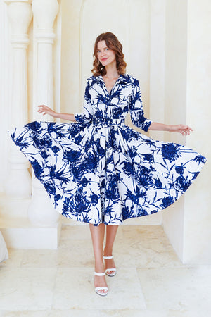 Laurent Dress Shirt Collar 3/4 Sleeve Long Length Cotton Stretch (Primavery Silhouette White)