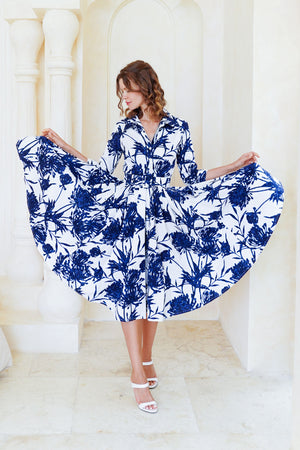 Laurent Dress Shirt Collar 3/4 Sleeve Long Length Cotton Stretch (Primavery Silhouette White)