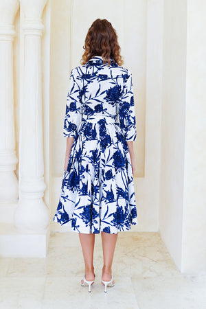 Laurent Dress Shirt Collar 3/4 Sleeve Long Length Cotton Stretch (Primavery Silhouette White)