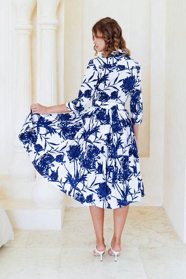 Laurent Dress Shirt Collar 3/4 Sleeve Long Length Cotton Stretch (Primavery Silhouette White)