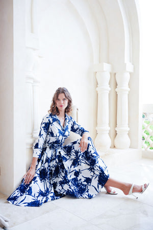 Laurent Dress Shirt Collar 3/4 Sleeve Long Length Cotton Stretch (Primavery Silhouette White)