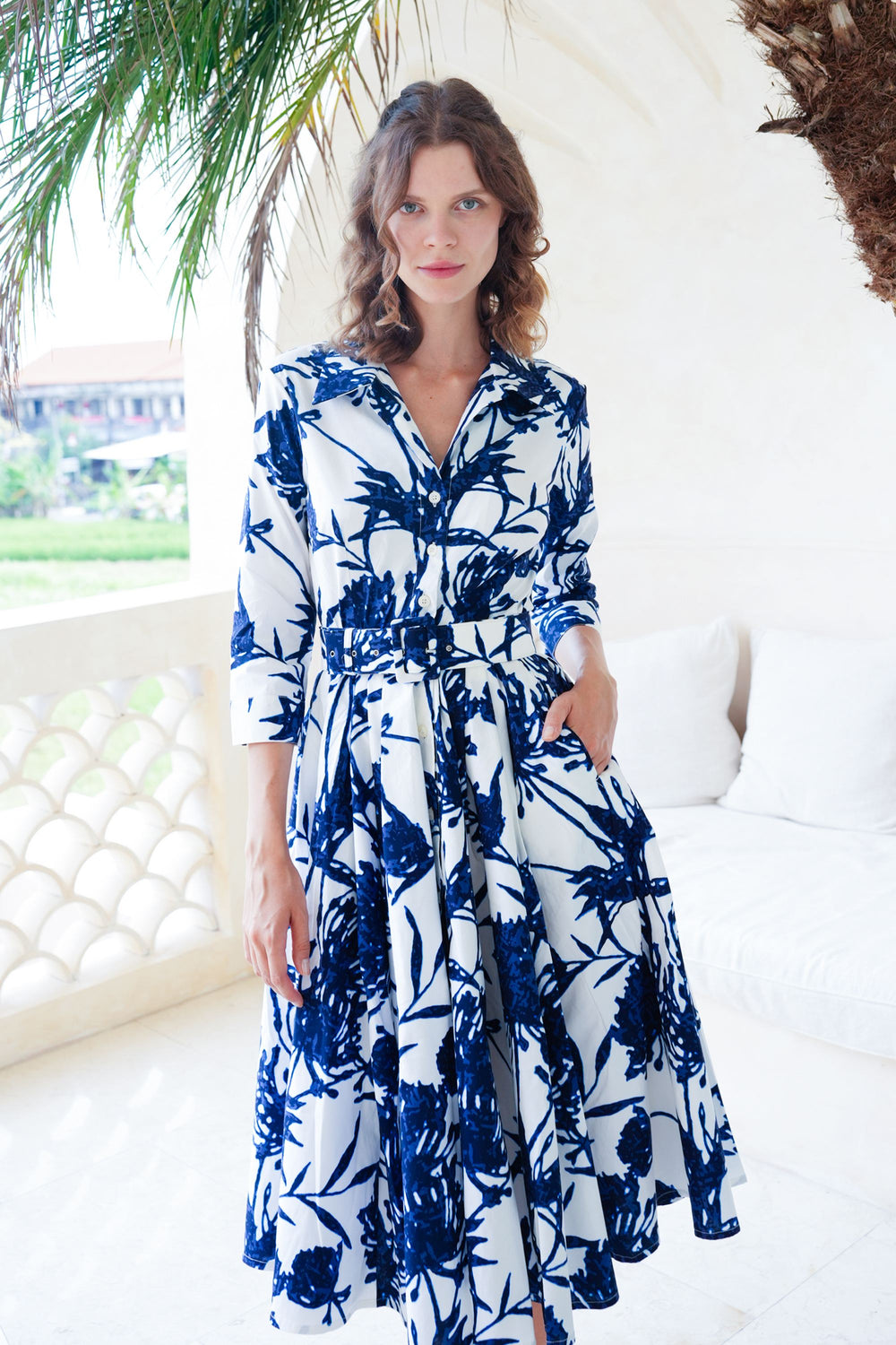 Laurent Dress Shirt Collar 3/4 Sleeve Long Length Cotton Stretch (Primavery Silhouette White)