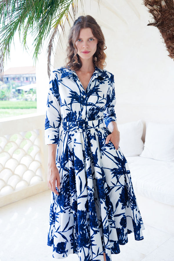 Laurent Dress Shirt Collar 3/4 Sleeve Long Length Cotton Stretch (Primavery Silhouette White)