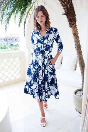 Laurent Dress Shirt Collar 3/4 Sleeve Long Length Cotton Stretch (Primavery Silhouette White)