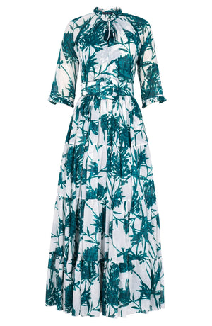 Eva Dress Crew Neck 3/4 Sleeve Maxi Length Cotton Musola (Primavery Silhouette White)