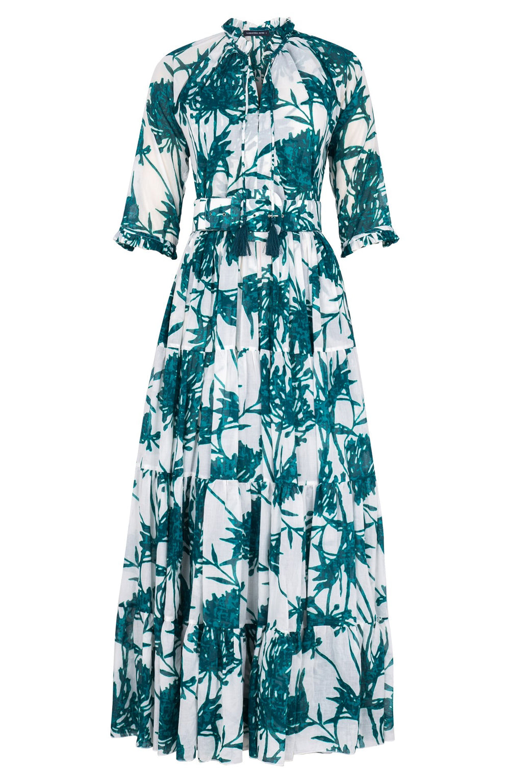 Eva Dress Crew Neck 3/4 Sleeve Maxi Length Cotton Musola (Primavery Silhouette White)