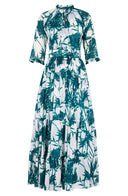 Eva Dress Crew Neck 3/4 Sleeve Maxi Length Cotton Musola (Primavery Silhouette White)