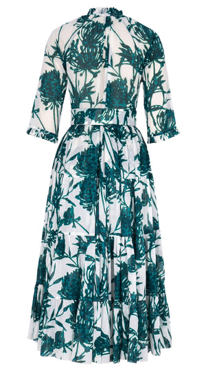 Eva Dress Crew Neck 3/4 Sleeve Midi Length Cotton Musola (Primavery Silhouette White)