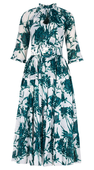 Eva Dress Crew Neck 3/4 Sleeve Midi Length Cotton Musola (Primavery Silhouette White)