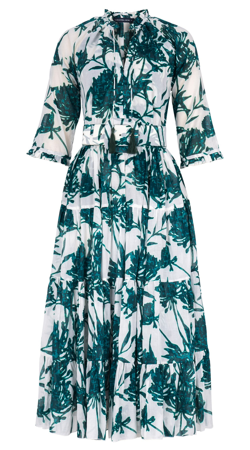 Eva Dress Crew Neck 3/4 Sleeve Midi Length Cotton Musola (Primavery Silhouette White)