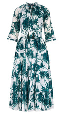 Eva Dress Crew Neck 3/4 Sleeve Midi Length Cotton Musola (Primavery Silhouette White)