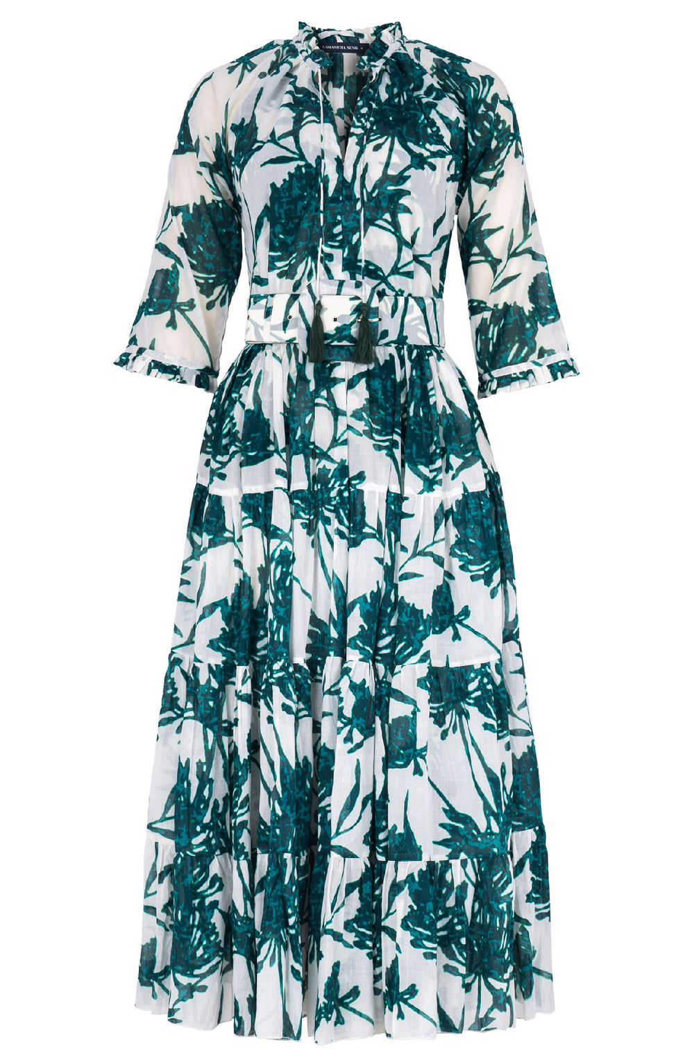 Eva Dress Crew Neck 3/4 Sleeve Midi Length Cotton Musola (Primavery Silhouette White)