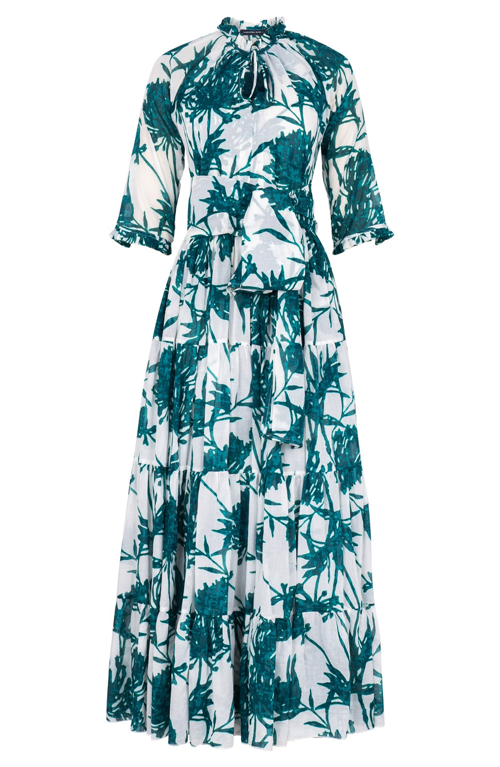 Eva Dress Crew Neck 3/4 Sleeve Maxi Length Cotton Musola (Primavery Silhouette White)