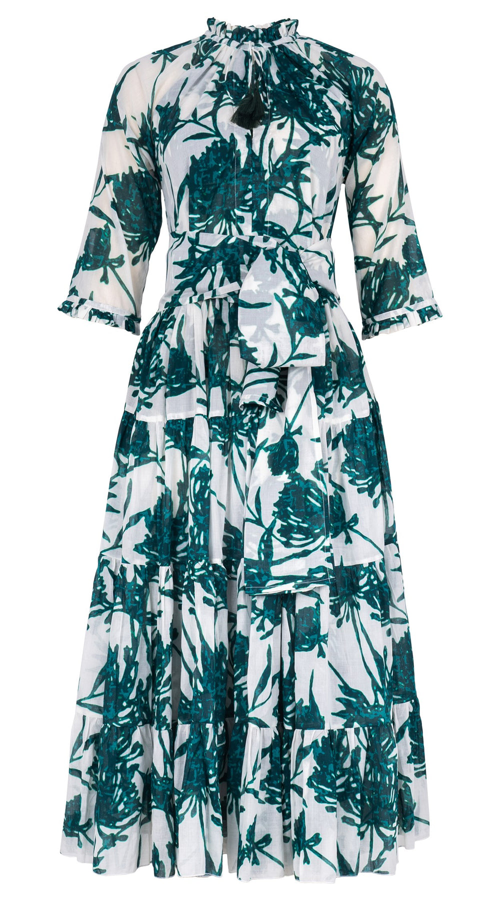 Eva Dress Crew Neck 3/4 Sleeve Midi Length Cotton Musola (Primavery Silhouette White)