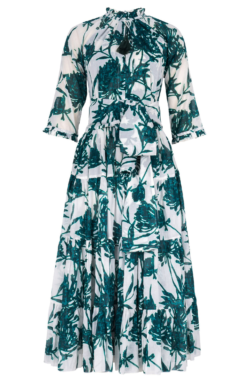 Eva Dress Crew Neck 3/4 Sleeve Midi Length Cotton Musola (Primavery Silhouette White)