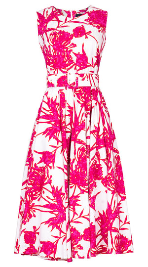 Abelia Dress Crew Neck Sleeveless Midi Length Cotton Stretch (Primavery Silhouette White)