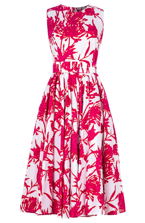 Abelia Dress Crew Neck Sleeveless Midi Length Cotton Stretch (Primavery Silhouette White)