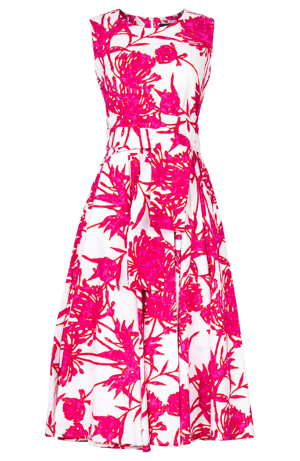 Abelia Dress Crew Neck Sleeveless Long Length Cotton Stretch (Primavery Silhouette White)