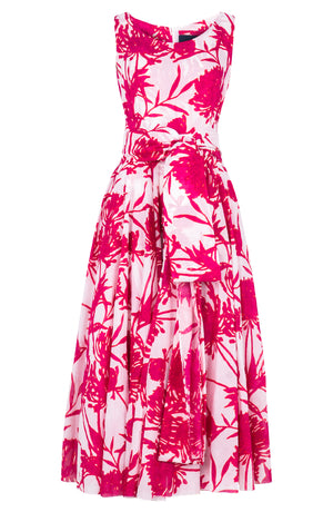 Aster Dress Boat Neck Sleeveless Midi Plus Length Cotton Musola (Primavery Silhouette White)