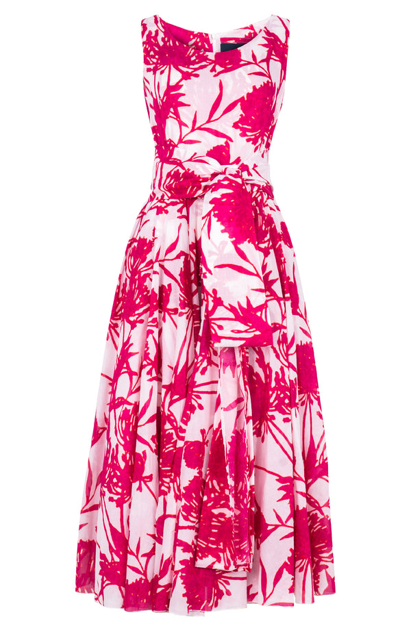 Aster Dress Boat Neck Sleeveless Midi Plus Length Cotton Musola (Primavery Silhouette White)