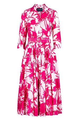 Aster Dress Shirt Collar 3/4 Sleeve Midi Length Cotton Musola (Primavery Silhouette White)