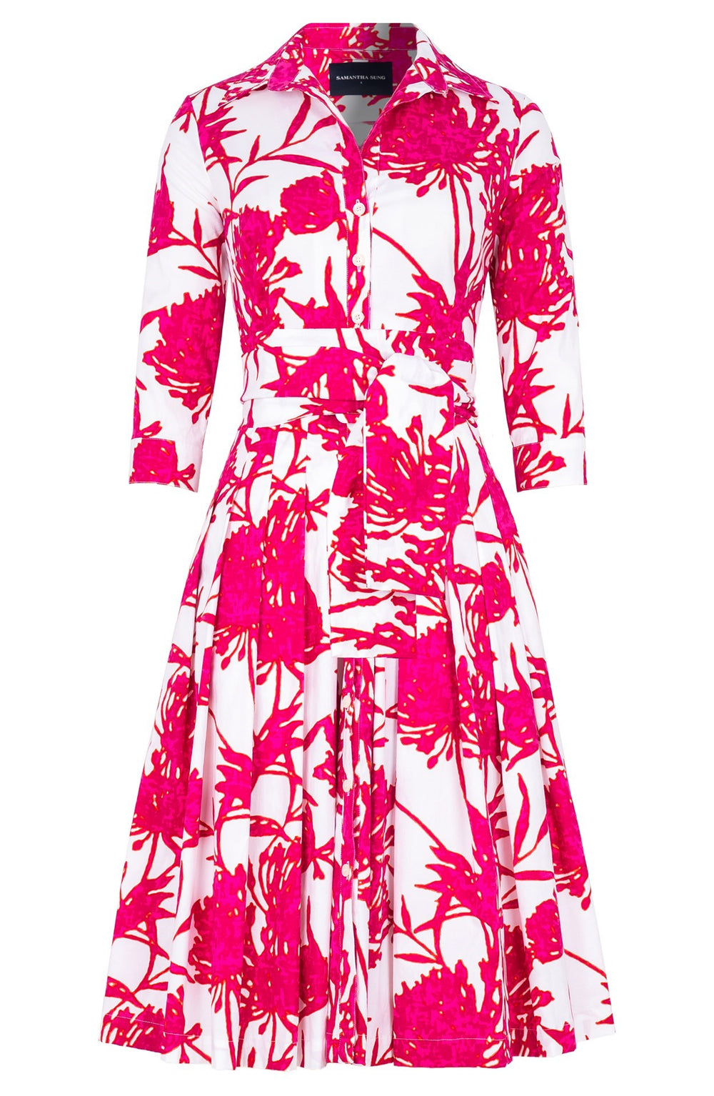 Audrey Dress #2 Shirt Collar 3/4 Sleeve Long Length Cotton Stretch (Primavery Silhouette White)