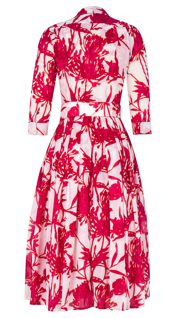 Audrey Dress #4 Shirt Collar 3/4 Sleeve Midi Length Cotton Musola (Primavery Silhouette White)