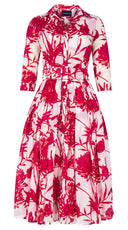 Audrey Dress #4 Shirt Collar 3/4 Sleeve Midi Length Cotton Musola (Primavery Silhouette White)