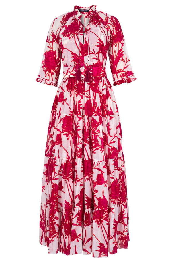 Eva Dress Crew Neck 3/4 Sleeve Maxi Length Cotton Musola (Primavery Silhouette White)