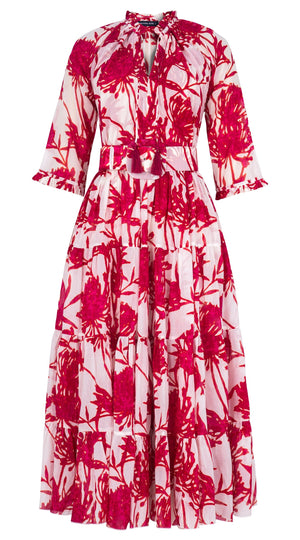 Eva Dress Crew Neck 3/4 Sleeve Midi Length Cotton Musola (Primavery Silhouette White)