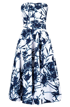 Carol Dress Tube Strapless Midi Length Cotton Stretch (Primavery Silhouette White)