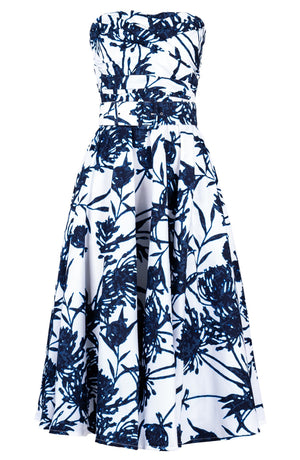 Carol Dress Tube Strapless Midi Length Cotton Stretch (Primavery Silhouette White)