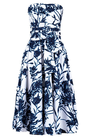 Carol Dress Tube Strapless Midi Length Cotton Stretch (Primavery Silhouette White)