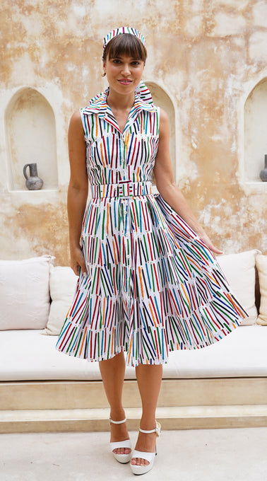 Audrey Dress #7 Shirt Collar Sleeveless Long Length Cotton Stretch (Prisma Pencil)