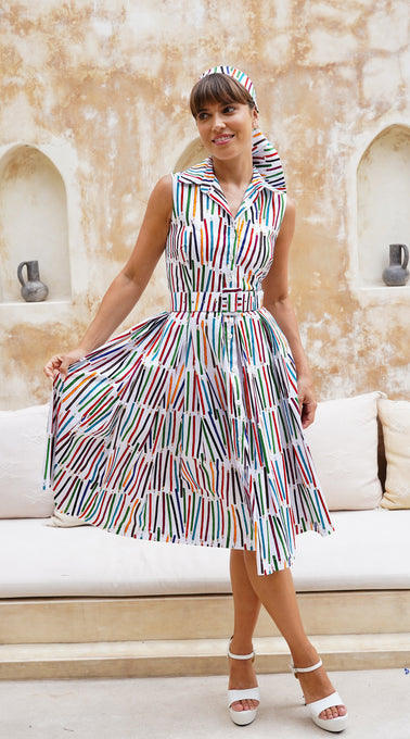 Audrey Dress #7 Shirt Collar Sleeveless Long Length Cotton Stretch (Prisma Pencil)