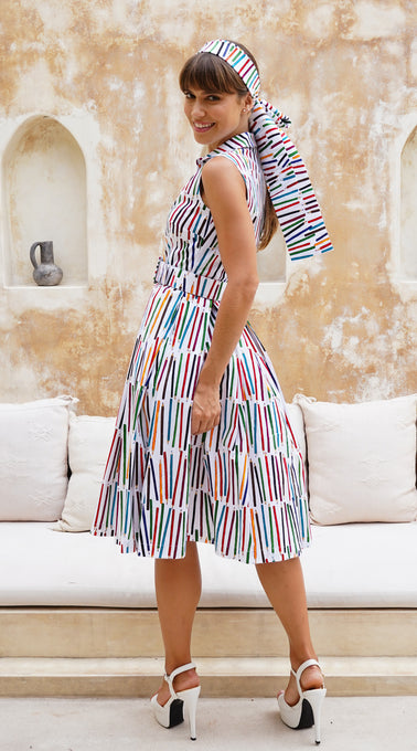 Audrey Dress #7 Shirt Collar Sleeveless Long Length Cotton Stretch (Prisma Pencil)